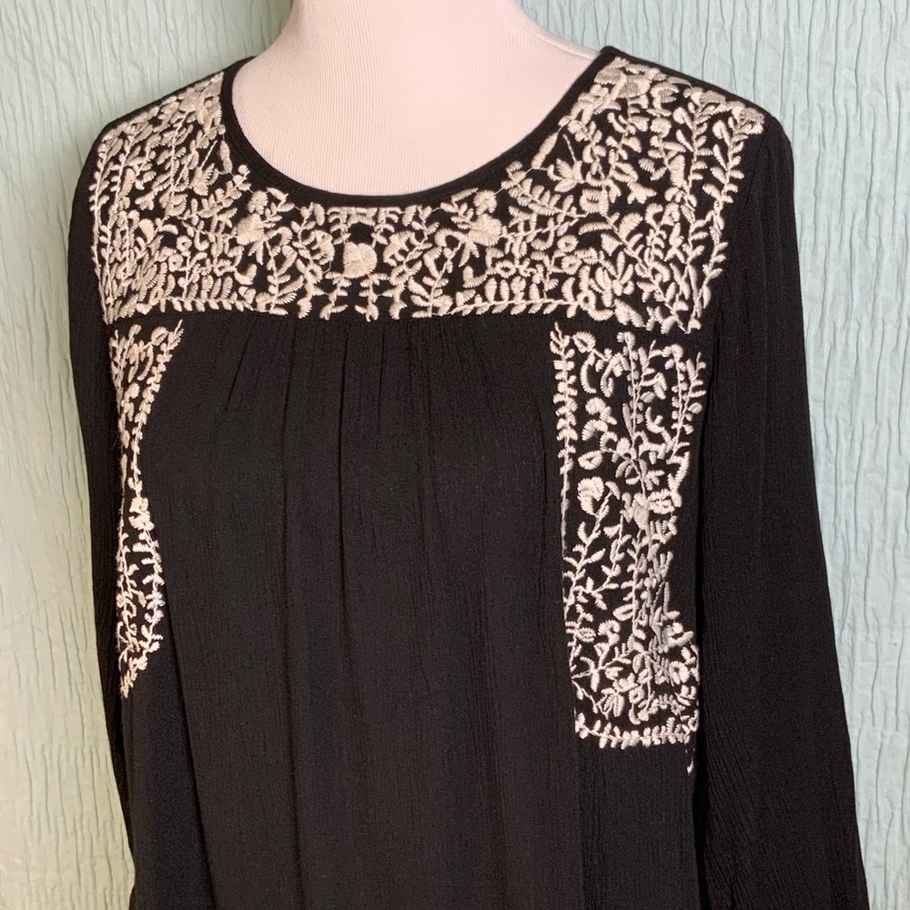 Stitch Fix black blouse embroidered ivory blouse